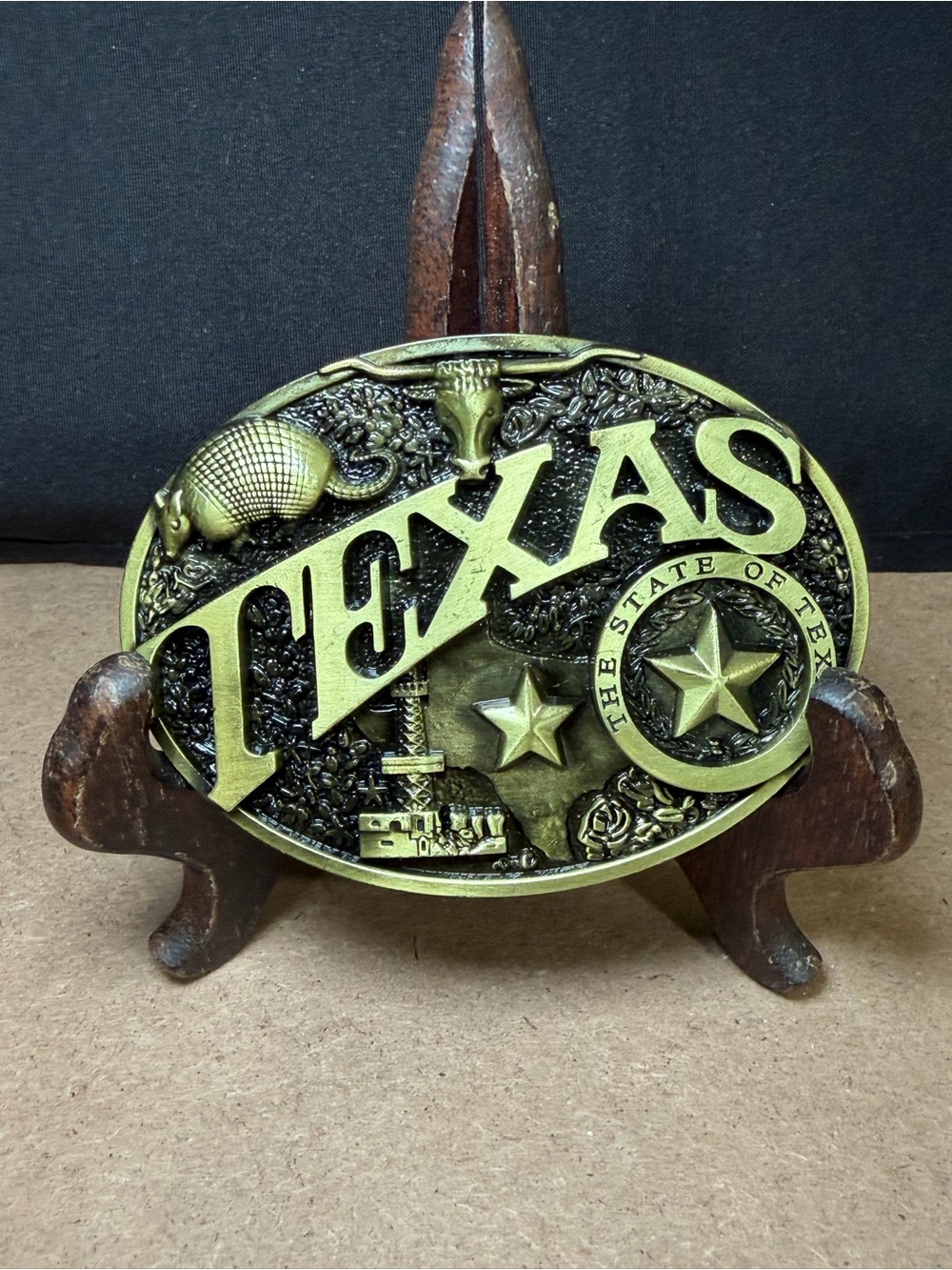 The State of Texas Men's Belt Buckle Bronze Tone Western Style